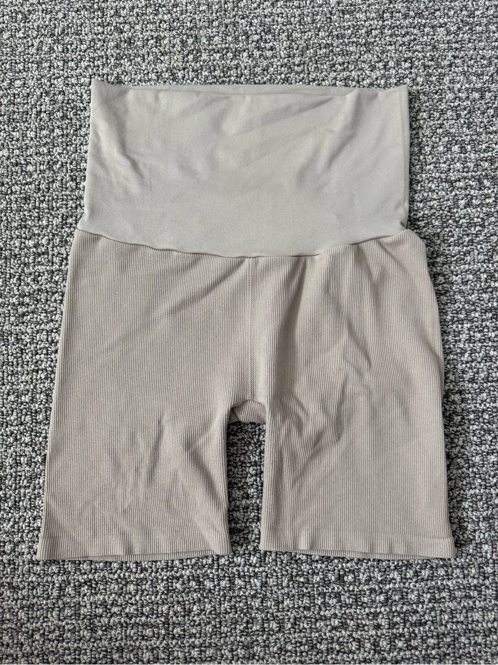 Maternity Over the Bump Ribbed Biker Shorts in Taupe